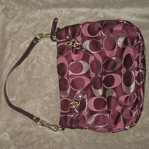 Coach Burgundy and Gold Shoulder Bag